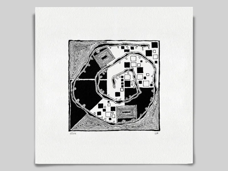 Fine art Giclée print of miniature ink drawing No.021 by River Ha